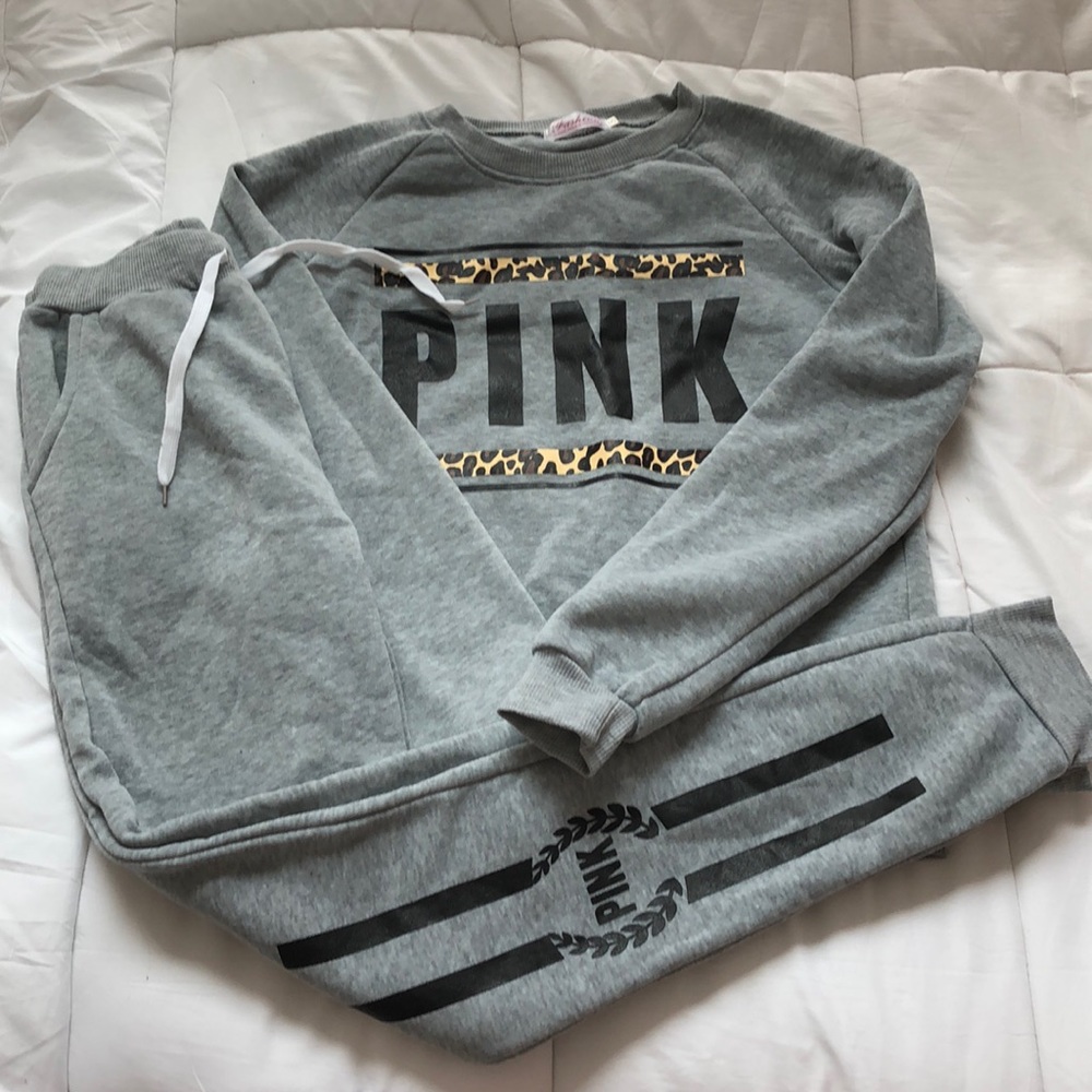 « Pink » cheetah sweatshirt and sweatpants set